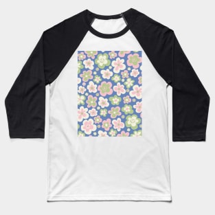 retro florals pattern, 70s groovy flowers, flower market, scandinavian florals, baby pink, baby blue, danish style Baseball T-Shirt